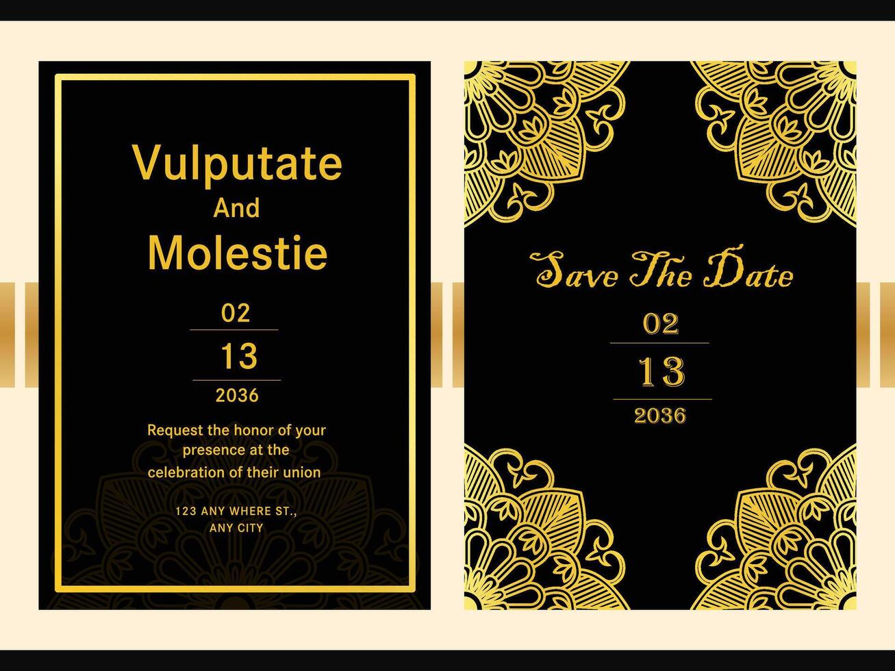 Ornate Circular Mandala Wedding invitation card with luxury background Template vector