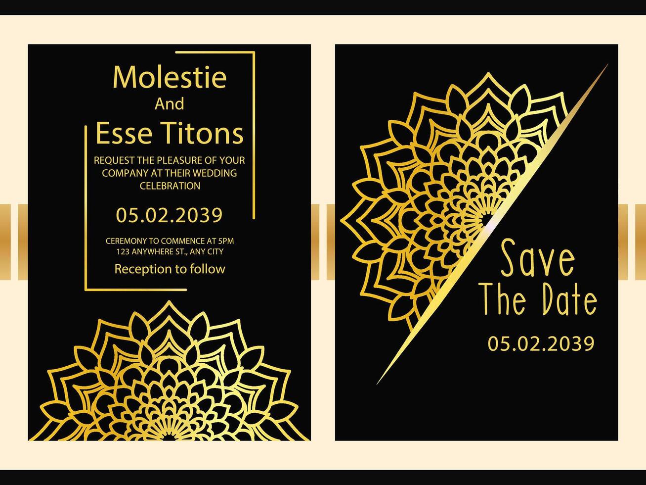 Golden mandala and abstract pattern Wedding invitation card with luxury background Template vector