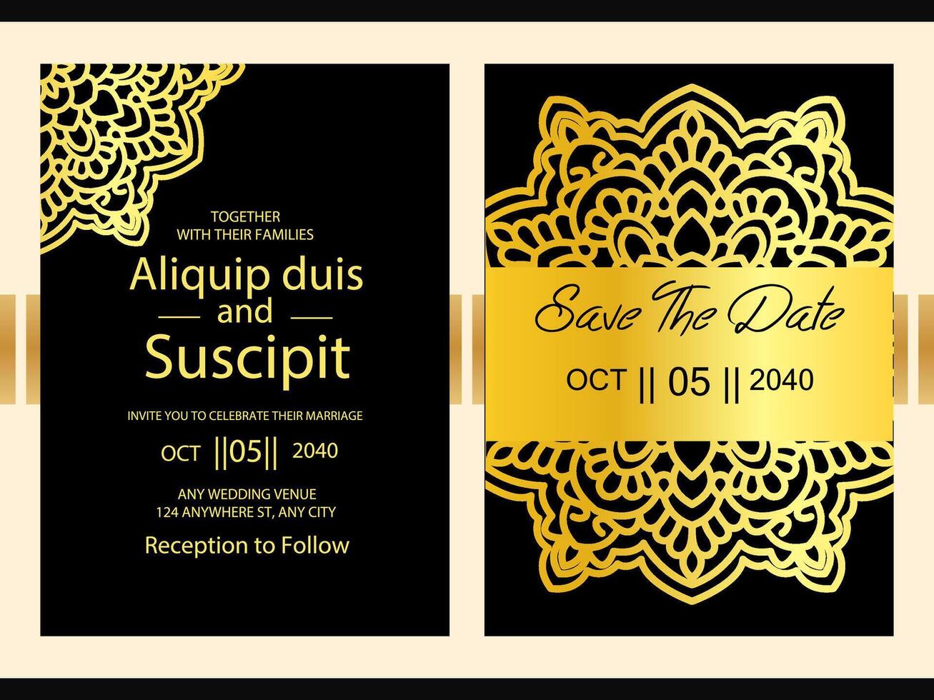 Save the date decorative mandala Wedding invitation card with luxury background Template vector