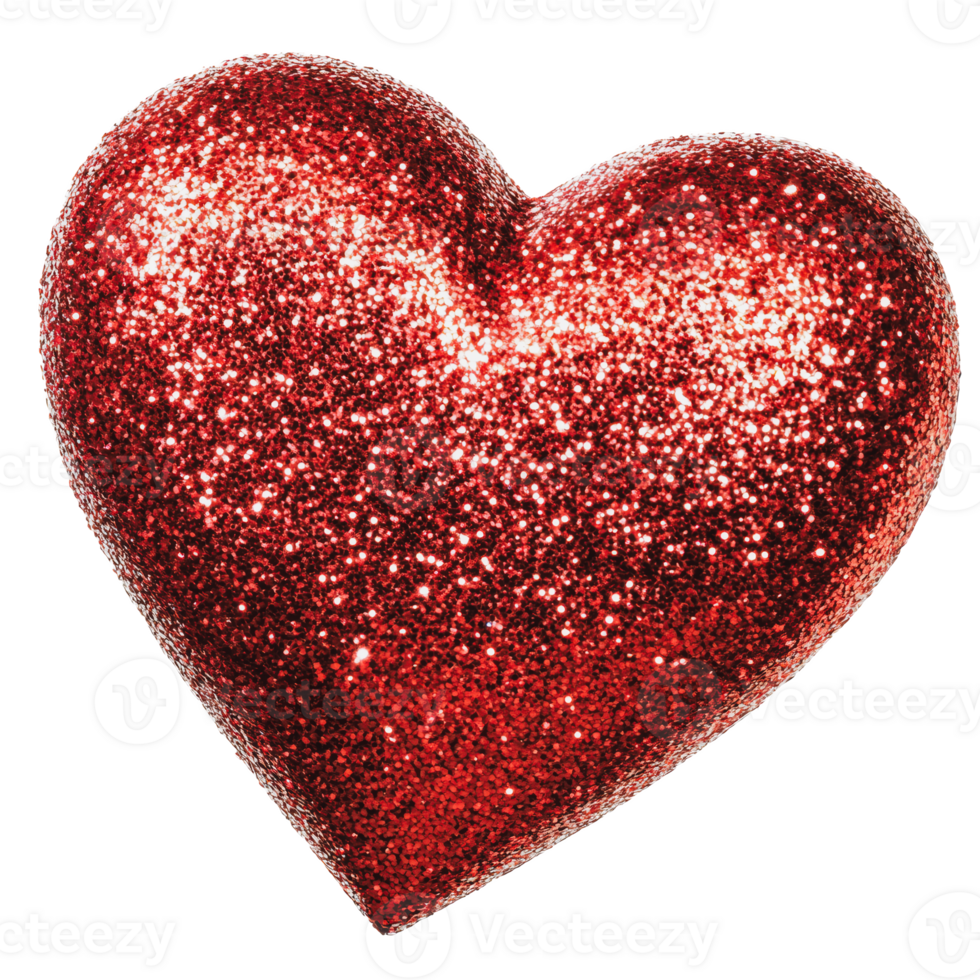 Shiny red heart decoration with sparkling glitter png