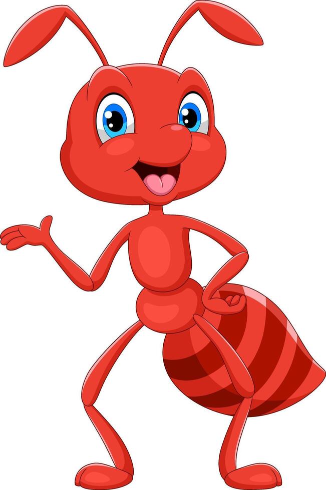 Cartoon happy red ant vector