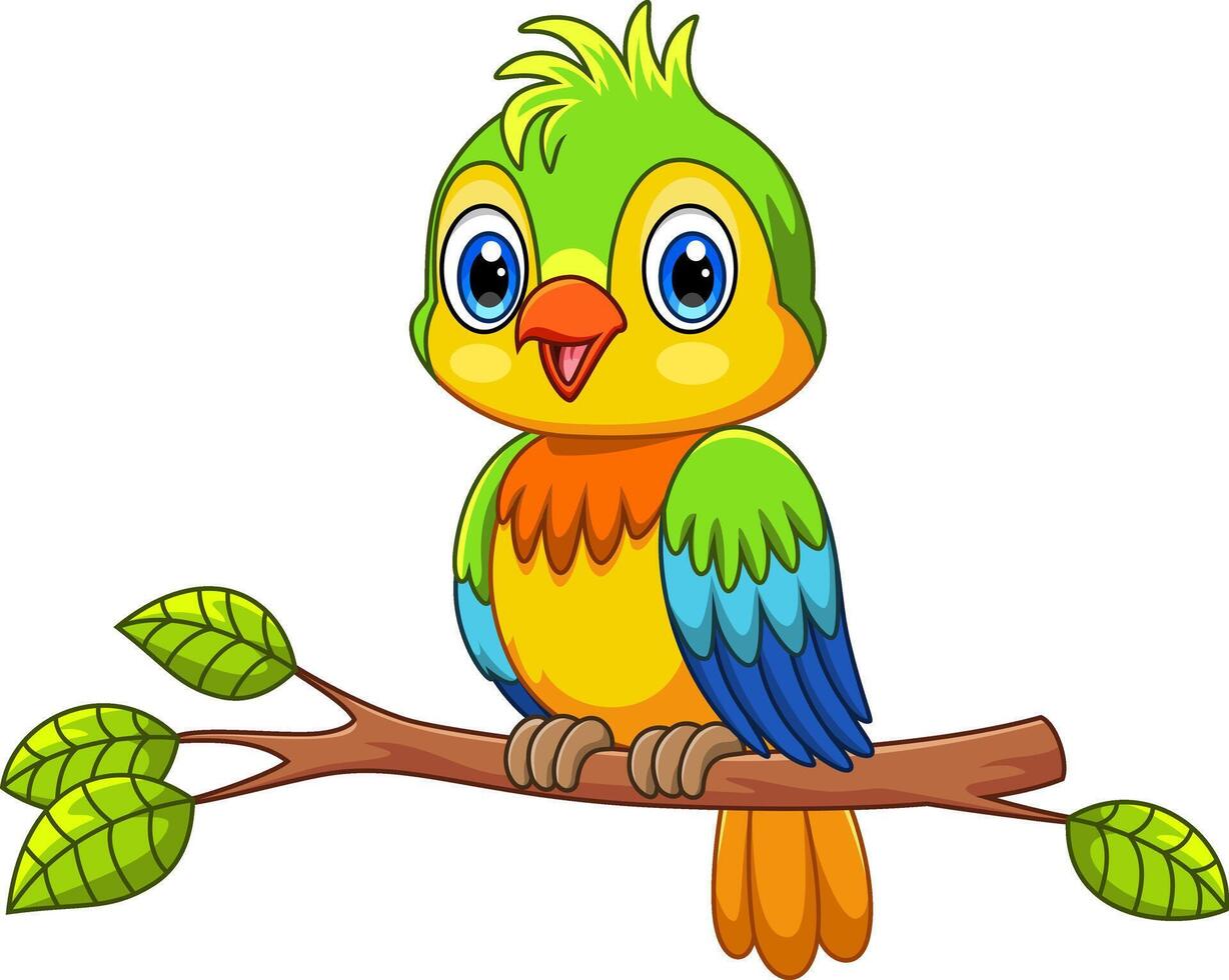 Cartoon Cute Parrot on a tree branch vector