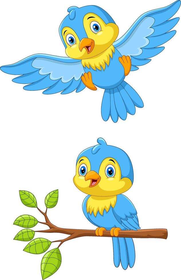 Cute cartoon little birds fly vector