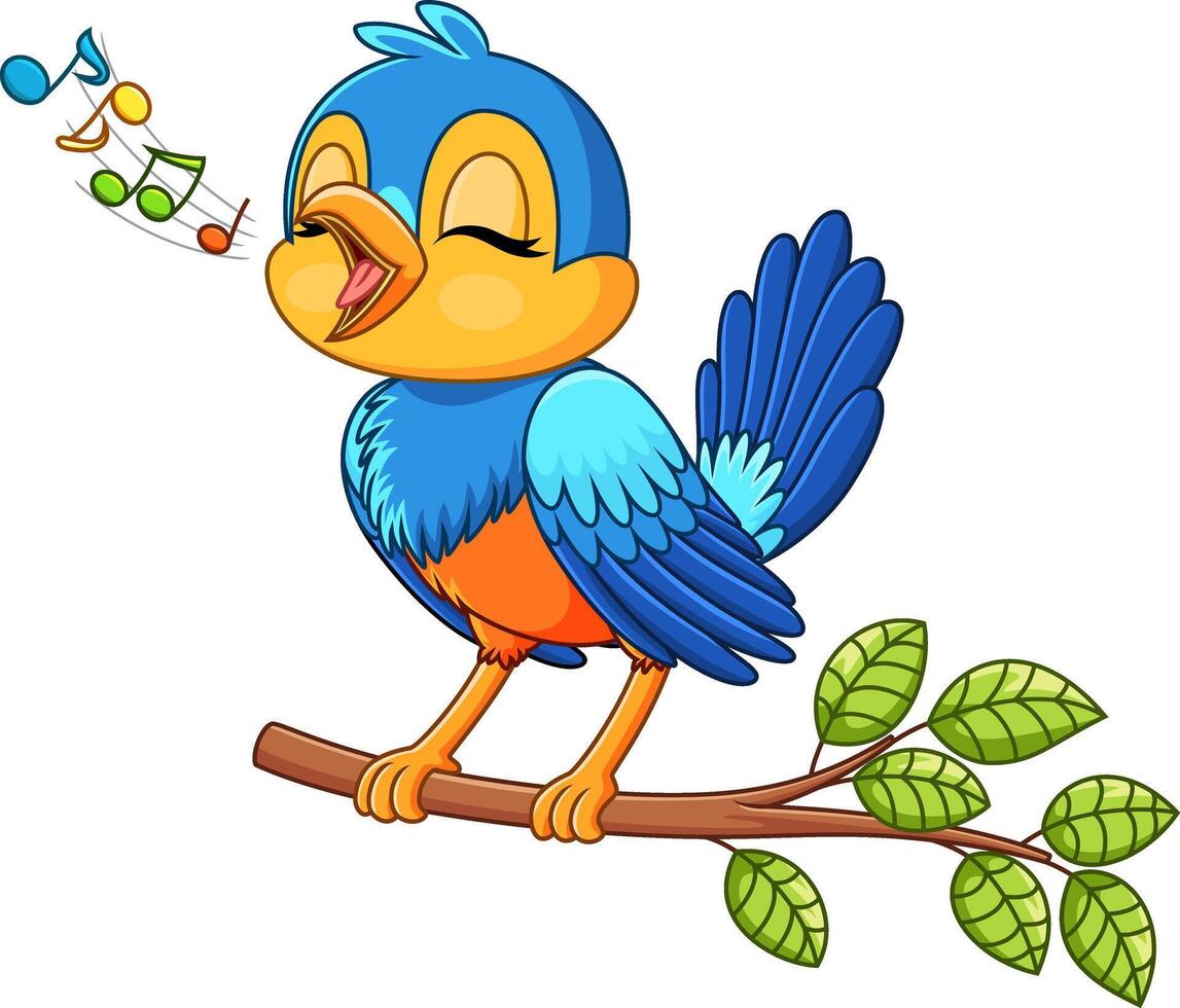Cute bird singing on a tree branch vector