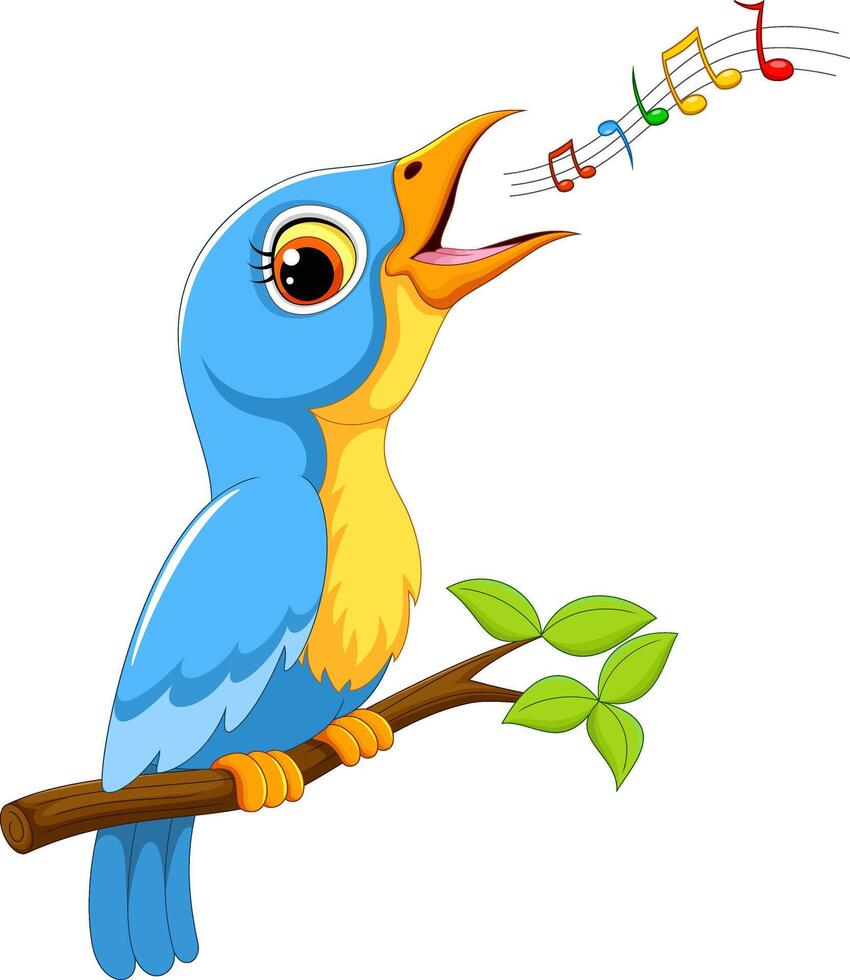 Cute bird singing on a tree branch vector