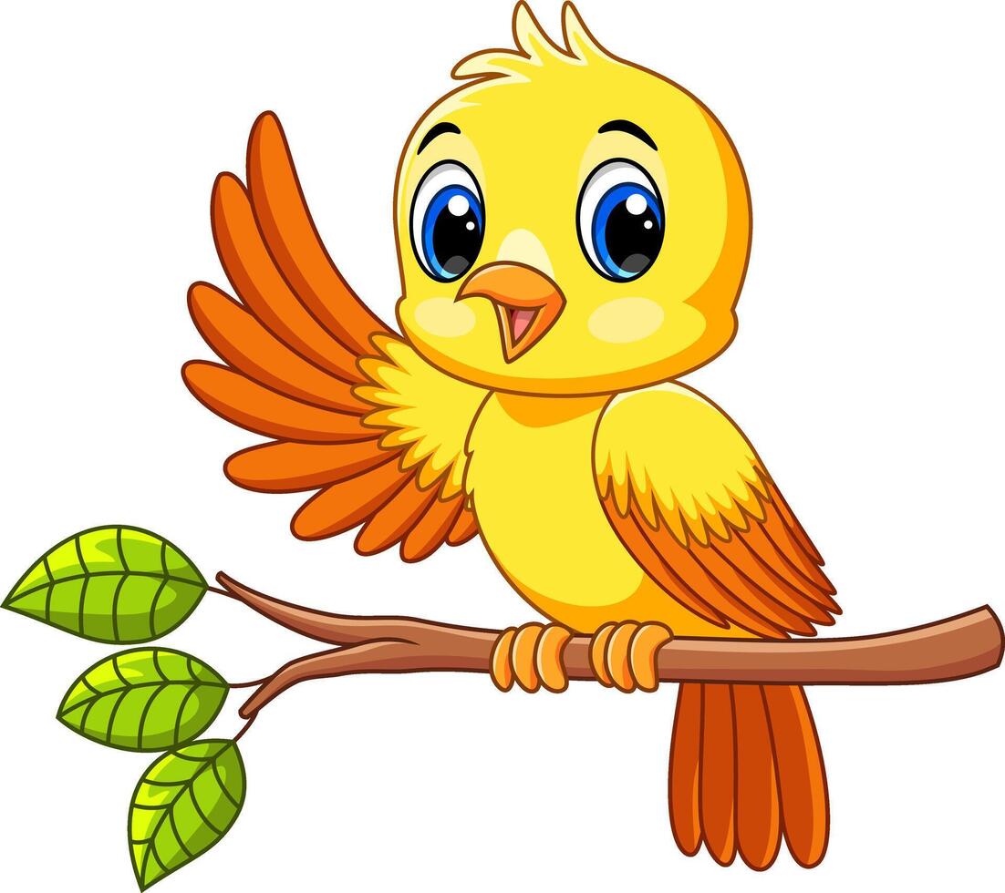 Cute little bird cartoon on a tree branch vector