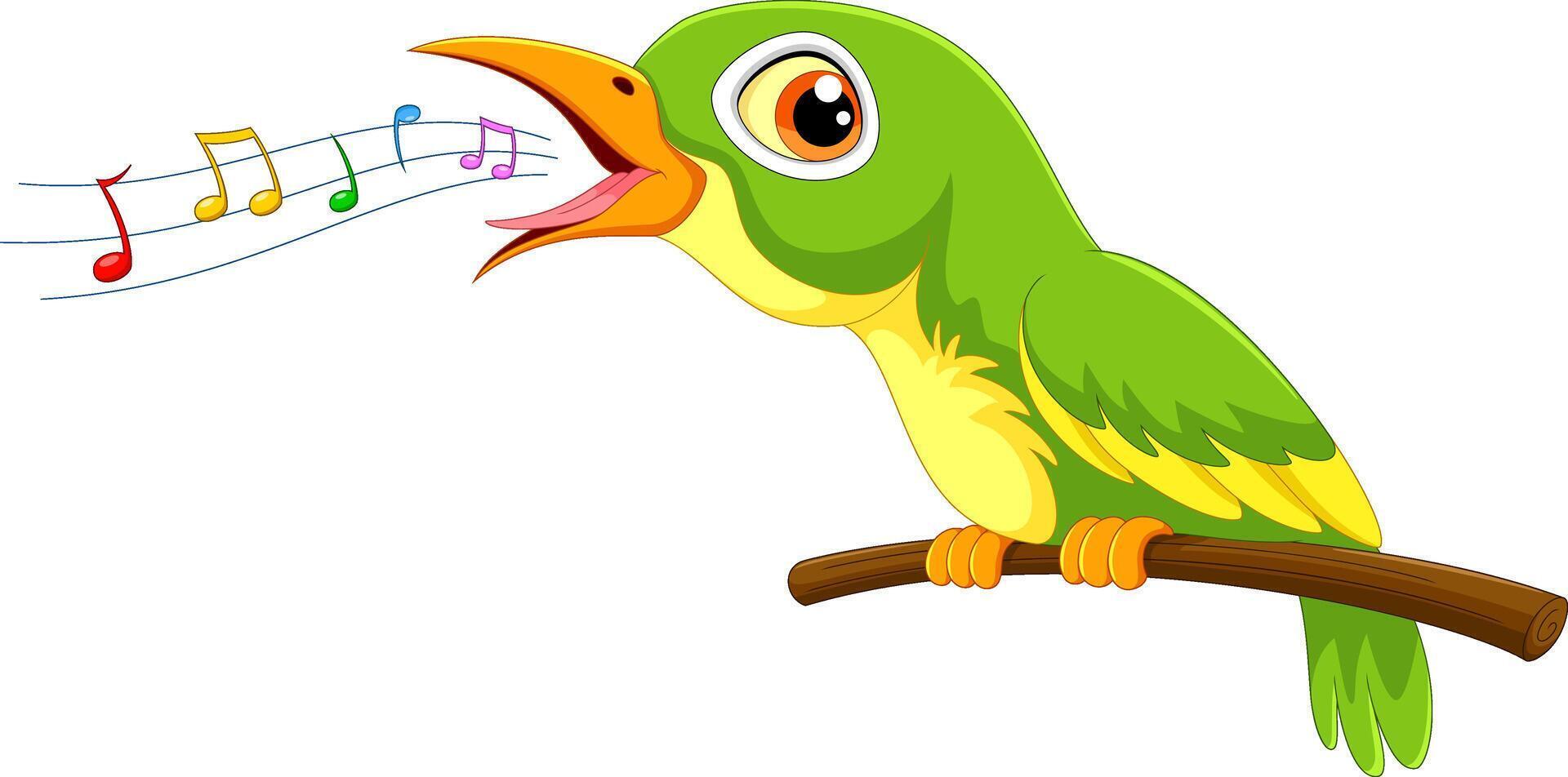 Cute bird singing on a tree branch vector