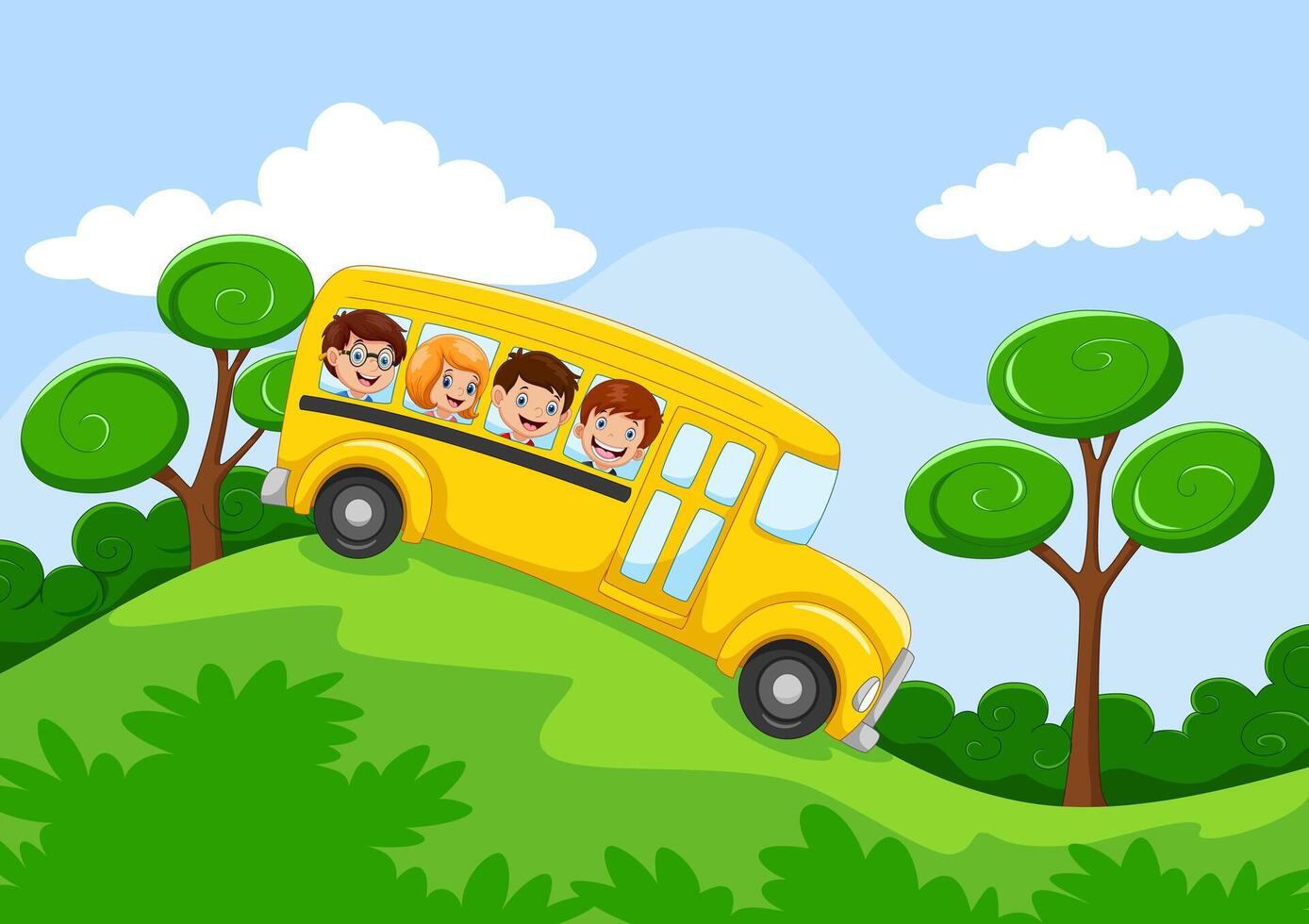 Happy Children And School Bus vector