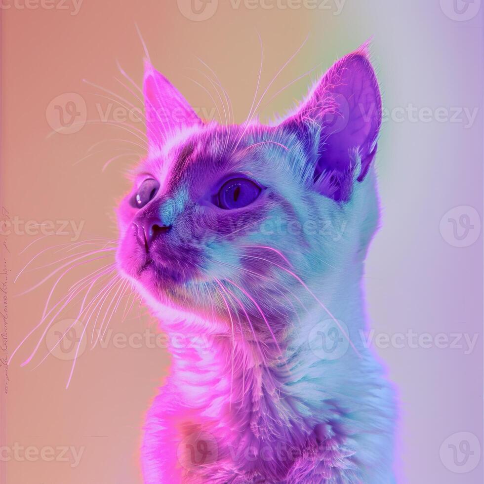 A cat wearing sunglasses and a hat, with a rainbow background. photo