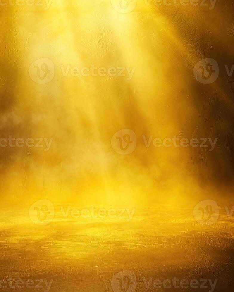 Golden rays of light shining down through the dust in a dark room photo
