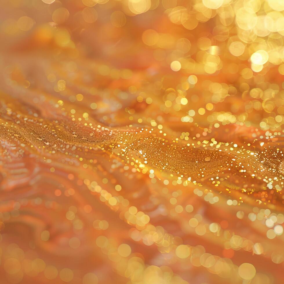 A golden liquid with a glossy surface and a pattern of small bubbles. photo