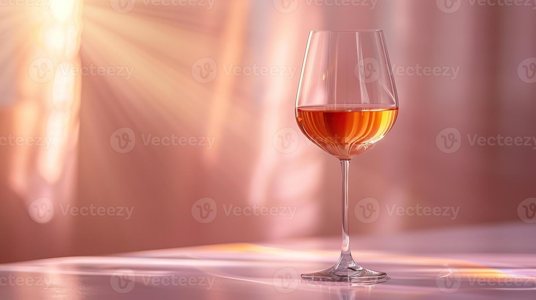 Elegant wine glass with a pink drink on a table with a pink background. photo
