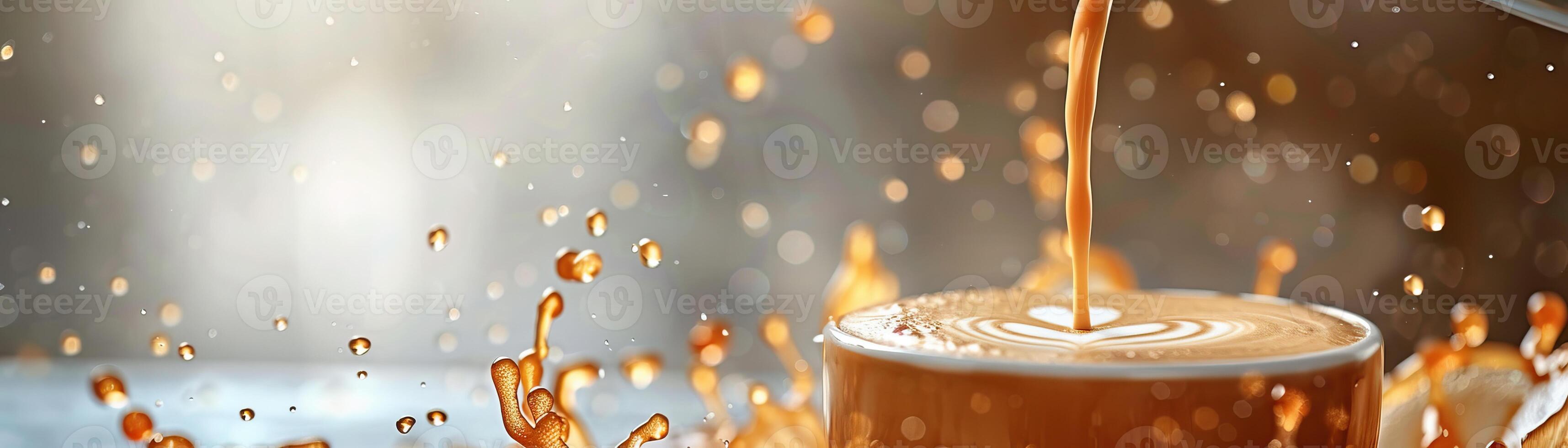 Cappuccino with frothy milk being poured into it. photo