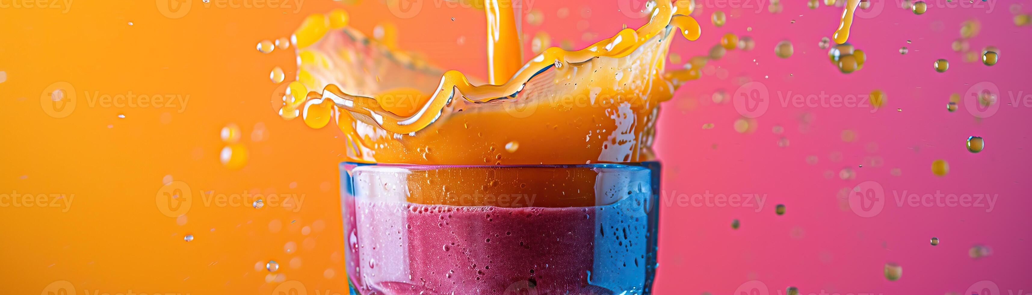 Orange juice being poured into a glass, creating a splash. photo