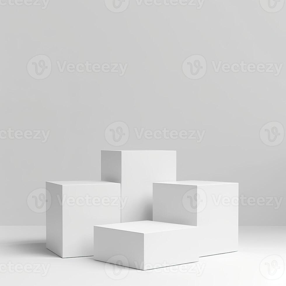 3d rendering of four white cubes on a white background photo