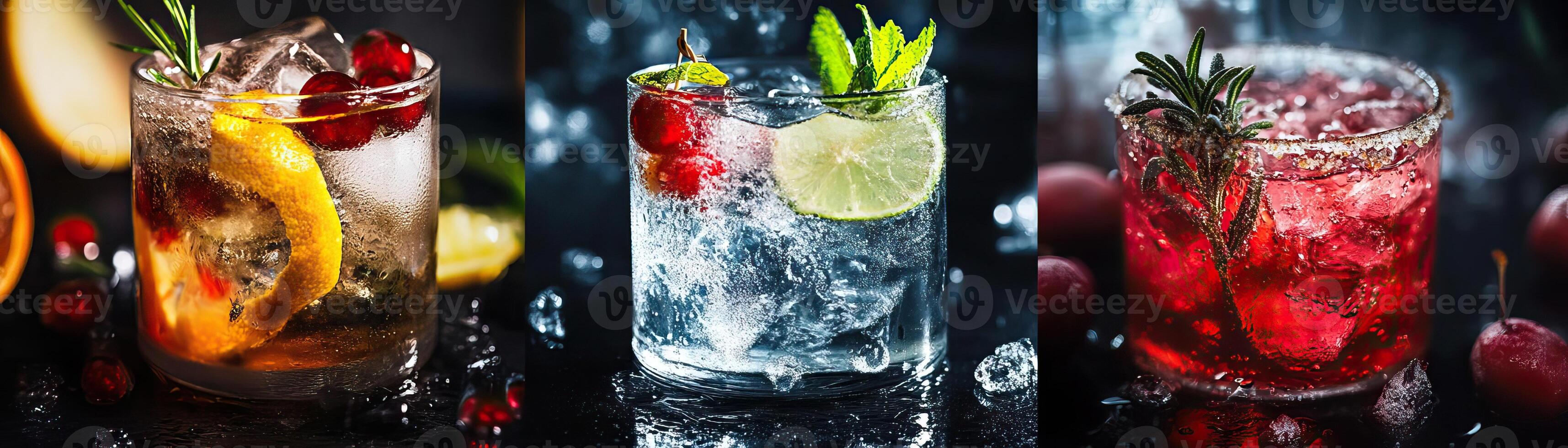 A vibrant collection of refreshing cocktails with fruits and herbs, ideal for summer gatherings and festive celebrations. photo