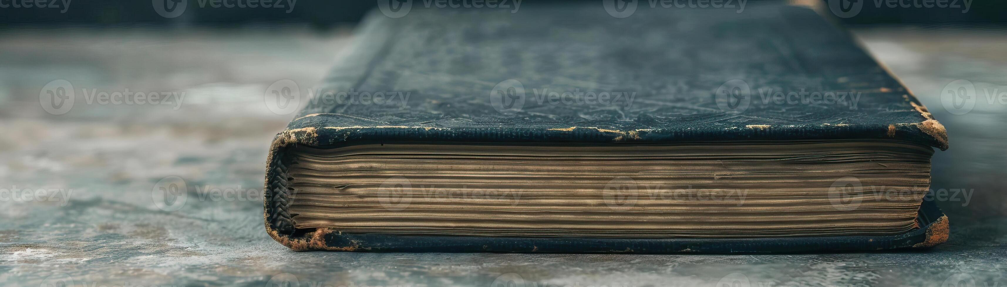 Close-up of an old witch's spell book, mystical and dark, editorial photography, empty space for text on left photo