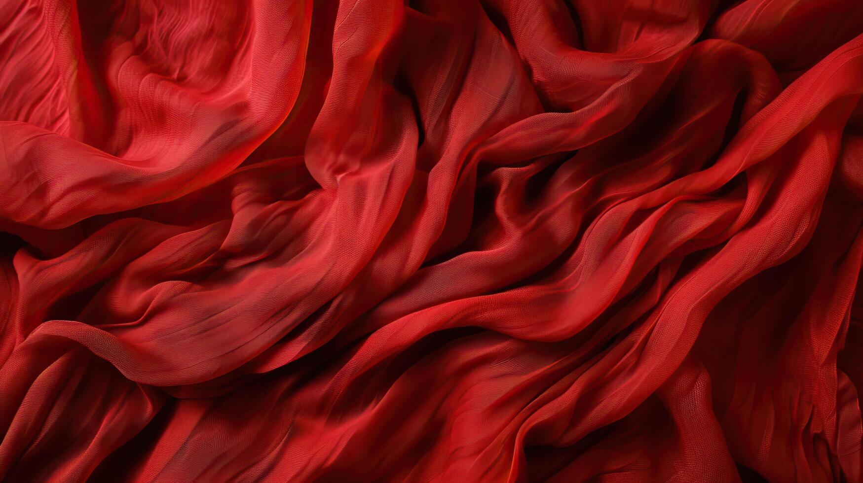 A close-up of flowing red fabric with intricate folds and luscious textures, creating a sense of elegance and movement in vibrant color. photo