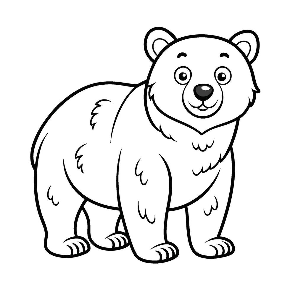 Bear outline cartoon educational coloring page for kids on white background vector