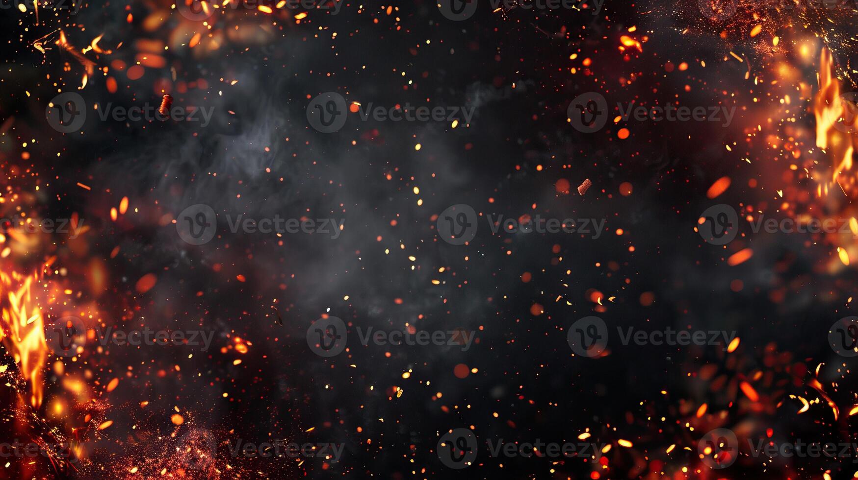 Fire sparks. Fire particles effect on black background for overlay design or screen blending mode photo