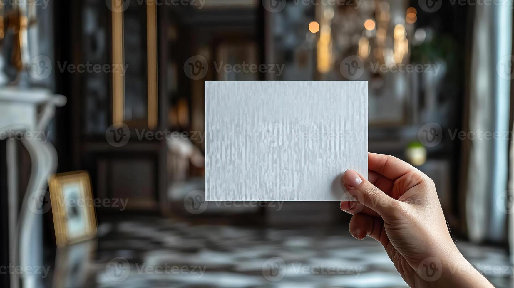 a photo of hand holding a postcard the postcards orientation is vertical and blank