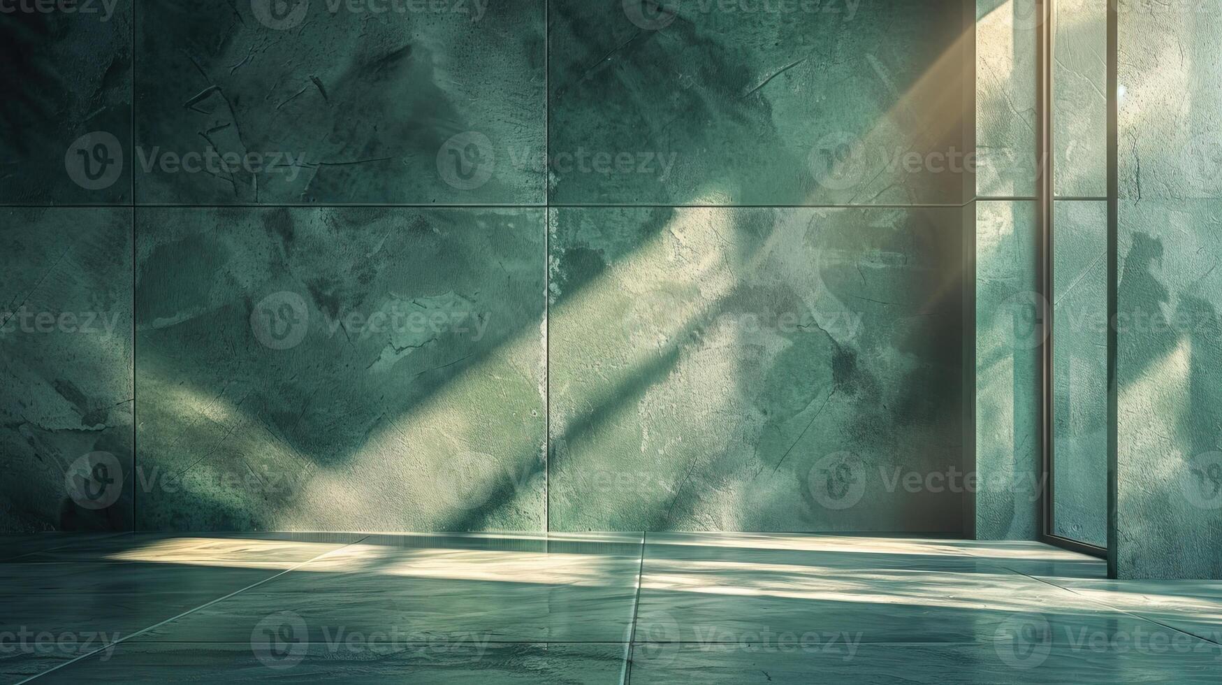 Sunlight streaming through a window illuminates a marble room, casting shadows and creating a serene and calming atmosphere. photo