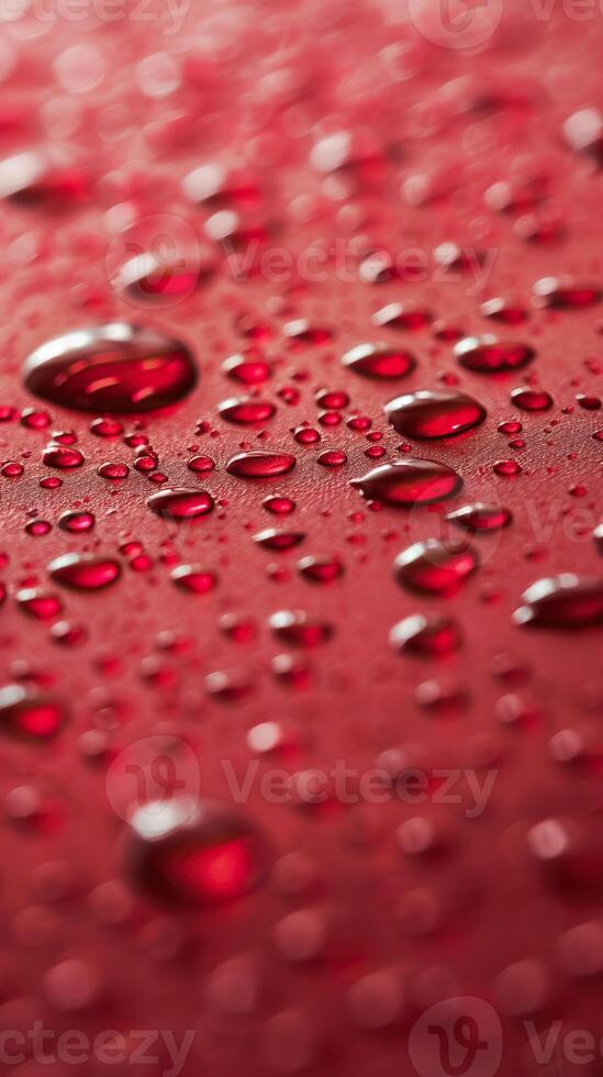 Red surface with drops of water on it. photo