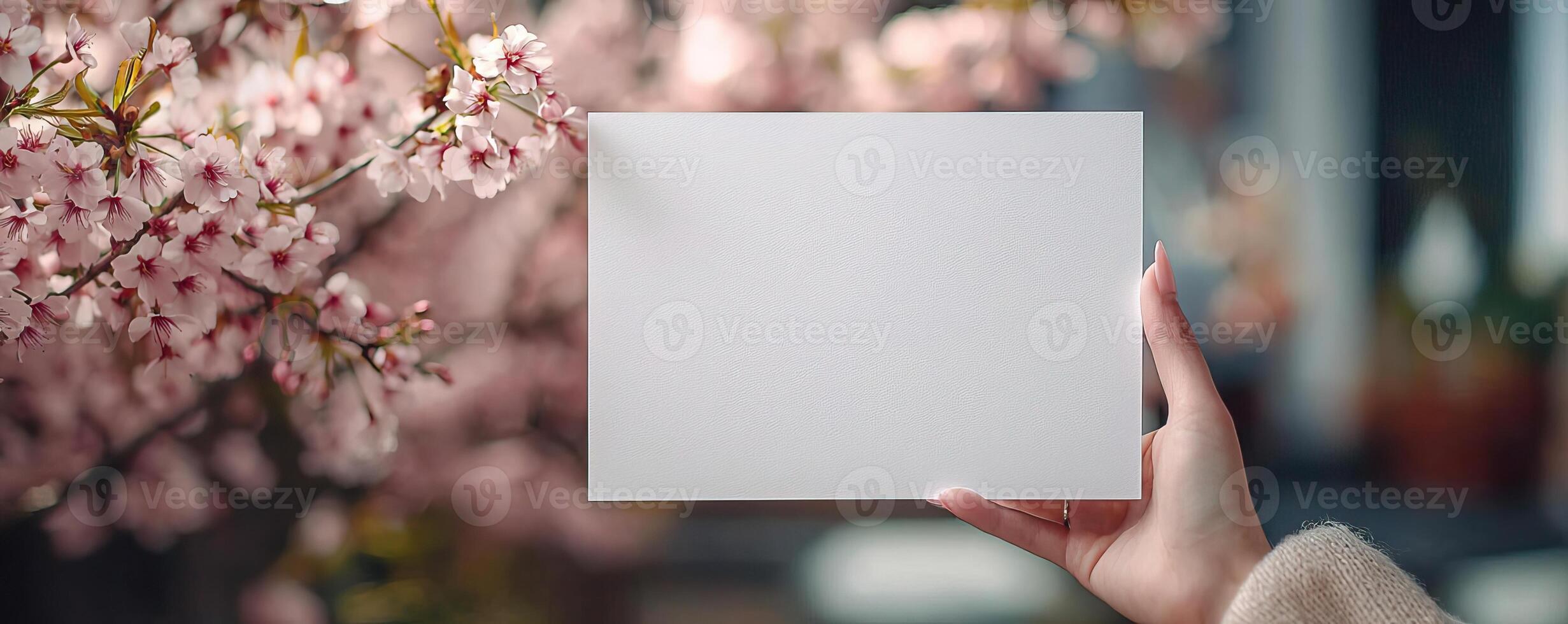 a etsy listing image displaying a 5x7inch blank white page being held by a womans hand ,in the sakura style of handcrafted designs photo