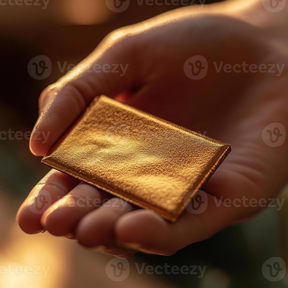 a hand holding a gift card up close, very elegant, modelesque, with sunlit lighting and hues of brown, hyper realism, photorealism, photo
