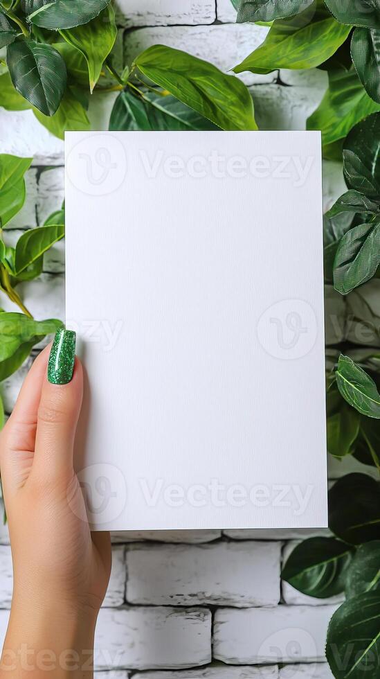 a etsy listing image displaying a 5x7inch blank white page being held by a womans hand ,in the sakura style of handcrafted designs photo