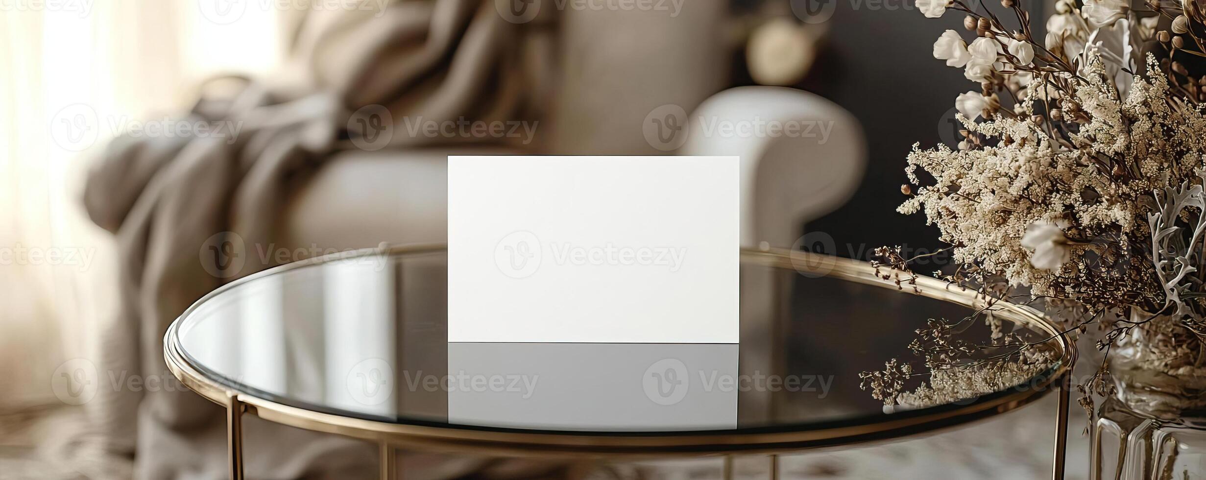 5x7 white card mockup on a round glass table photo