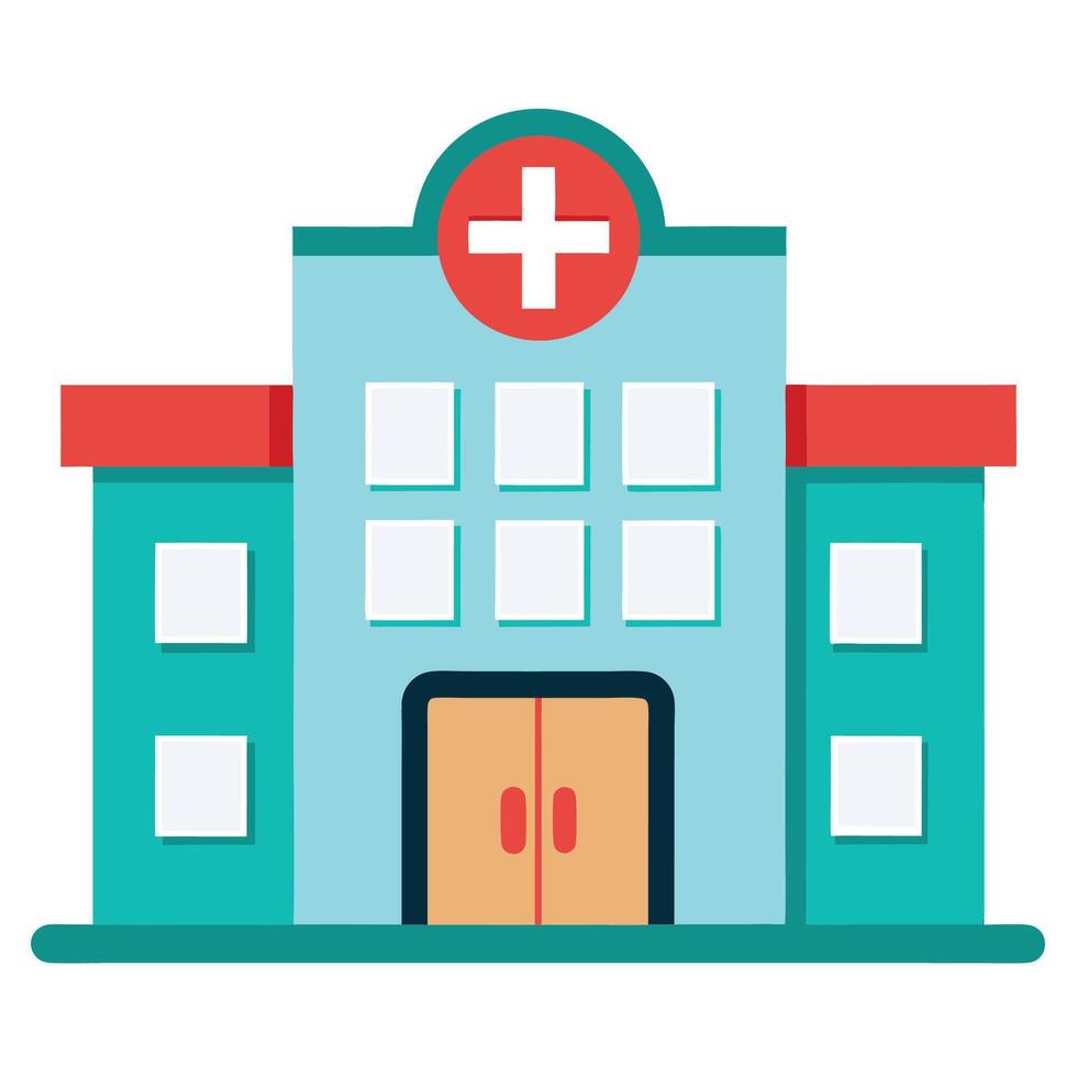 Illustrated Hospital Building Icon on White Background vector