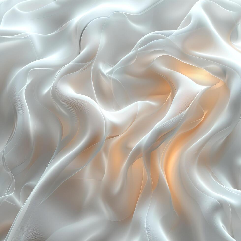Abstract image of flowing white silk fabric with warm glowing highlights, creating a sense of elegance and softness. photo