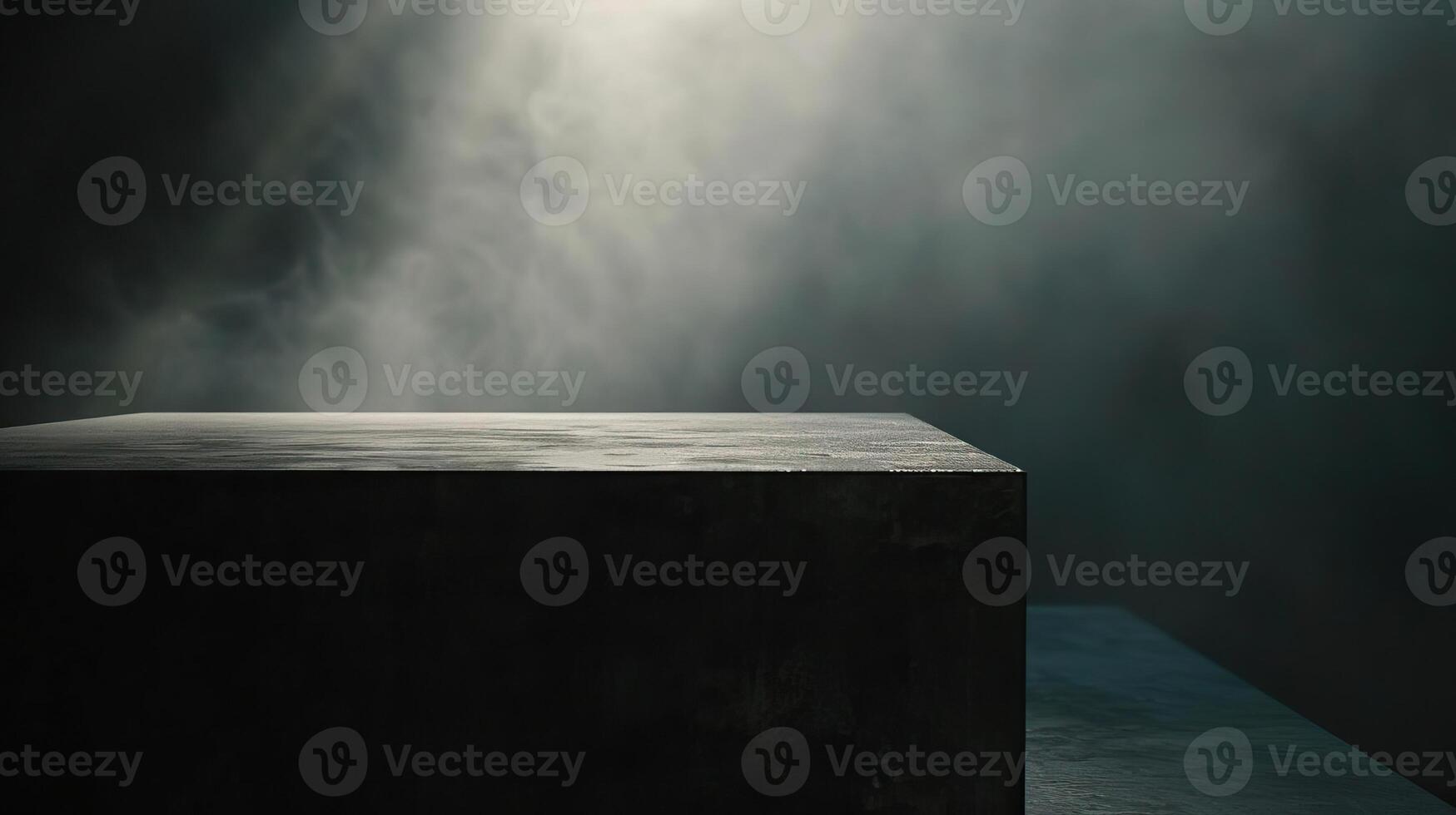 Closeup of a dark, smoke enshrouded podium, the texture of the surface barely visible through the fog photo