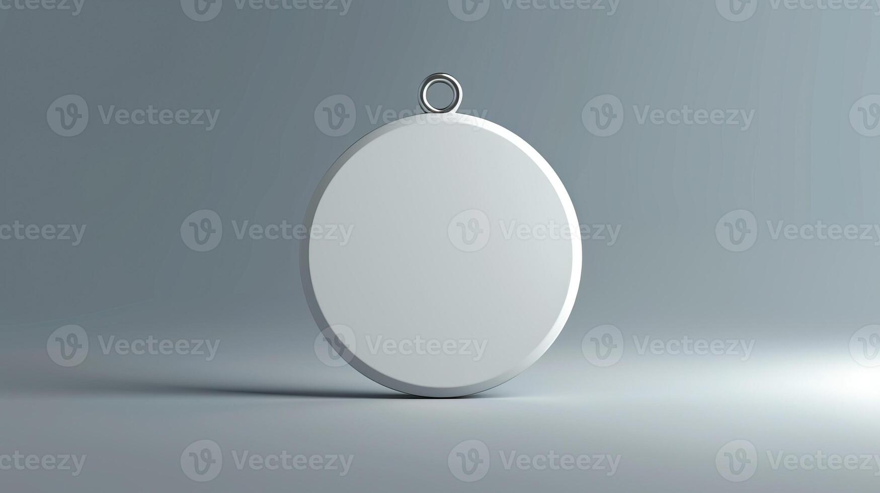 Minimalist blank round ornament with a loop on top, placed on a smooth gradient background. Ideal for mockups and design templates. photo
