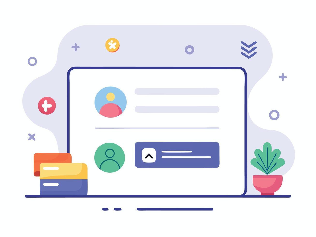 Illustration of sign up, log in wireframe idea. Showcasing various UI elements vector