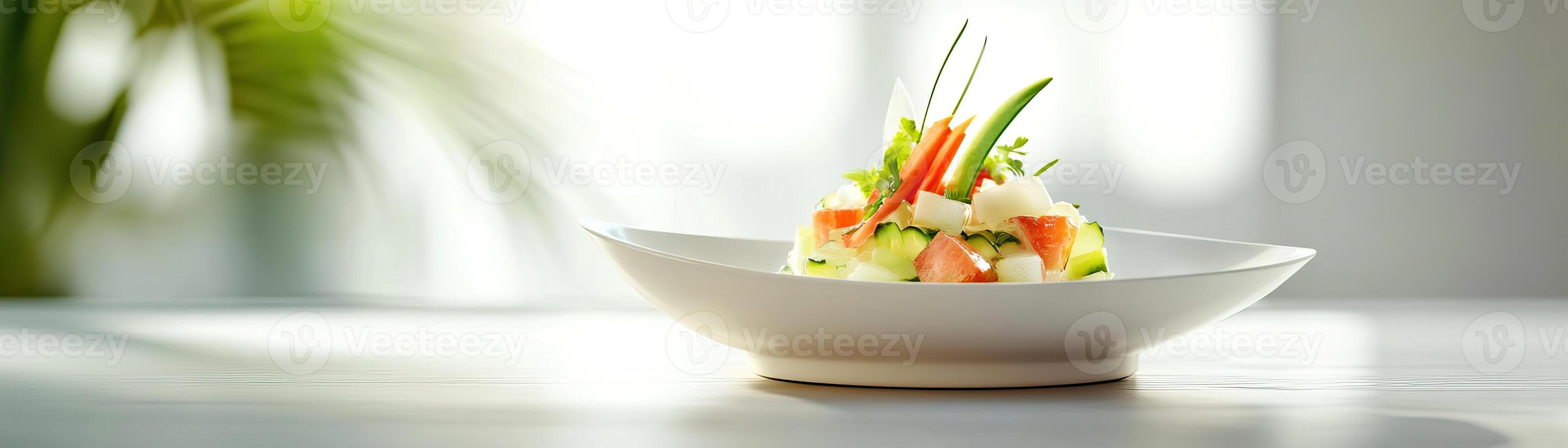 1 A minimalist shot focusing on the elegance of a simple gin tonic, set against a soft, light background, ample panoramic space for advertising content photo