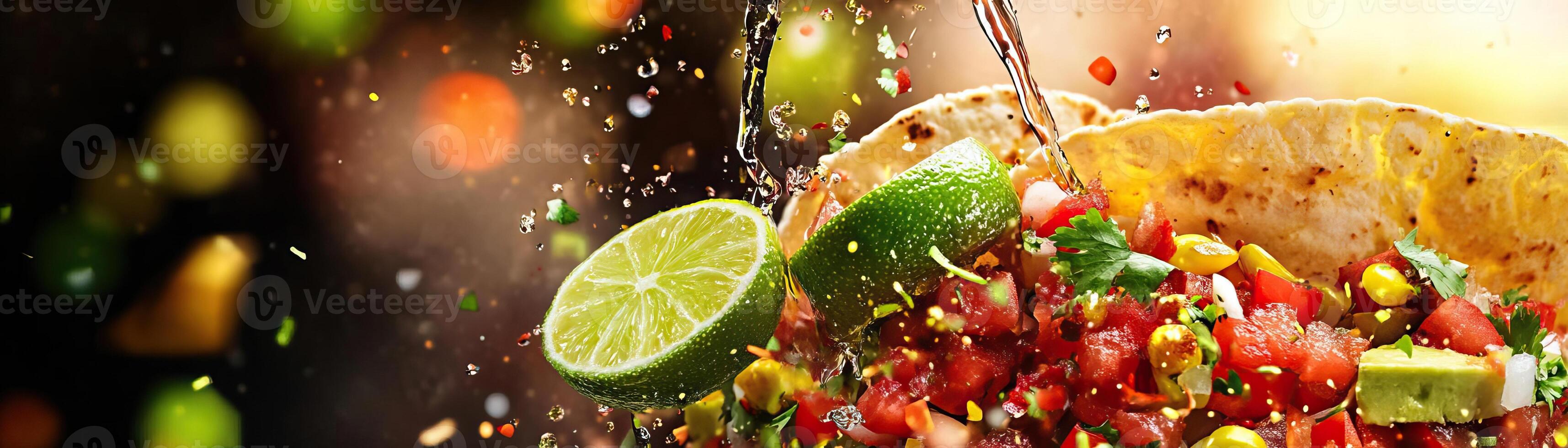 Vibrant salsa splash with fresh lime, showcasing a burst of flavors. Perfect for food lovers and culinary enthusiasts. photo