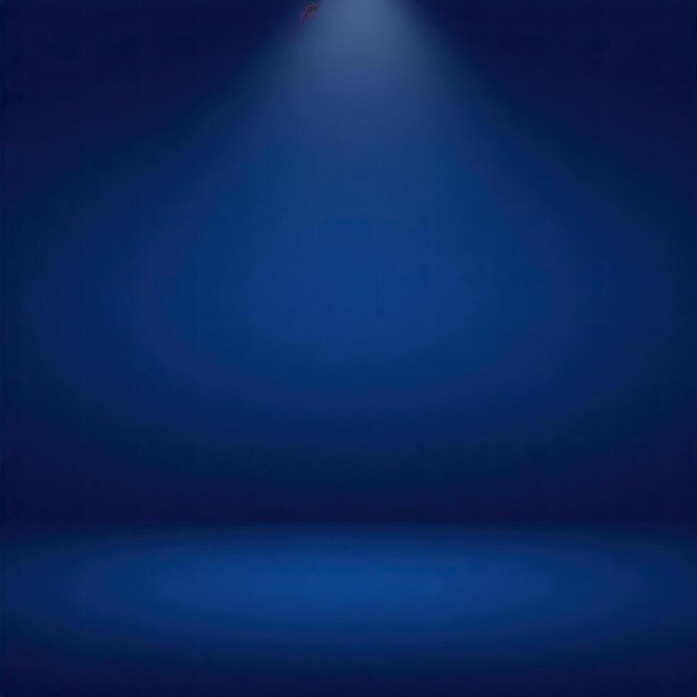Dark blue background with a spotlight creating an empty stage effect, perfect for presentations, performances, and dramatic scenes. photo