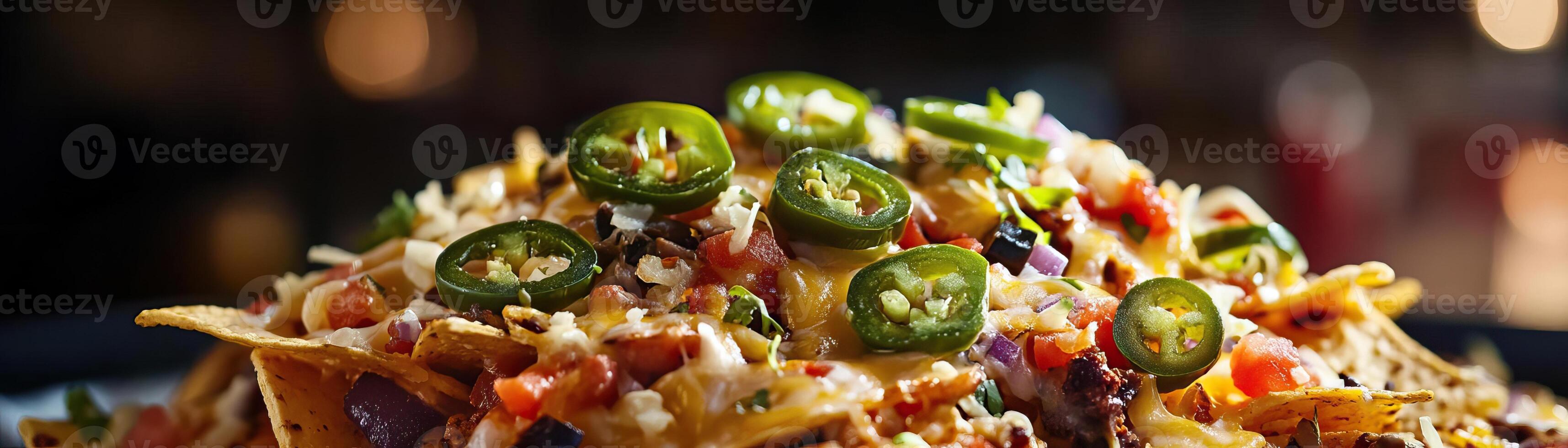 Delicious nachos topped with fresh jalapenos, cheese, and salsa, perfect for snack lovers and party gatherings. photo