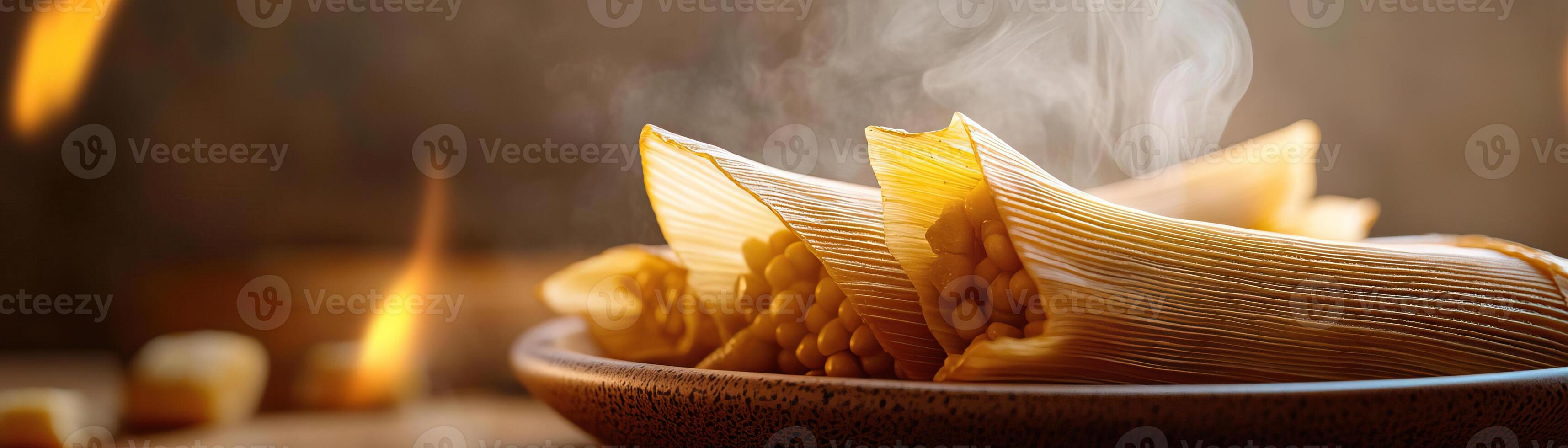 Delicious tamale served with steam rising, showcasing a traditional dish perfect for food photography and culinary art. photo