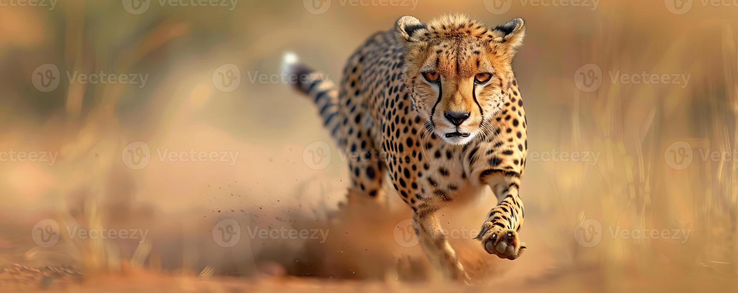 Cheetah in midchase after a gazelle, capturing the essence of predatorprey dynamics, Wildlife in Natural Habitat, editorial shot, empty copy space for text on side photo