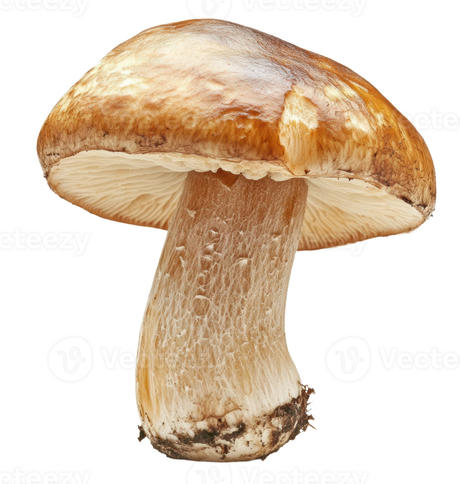 Large brown mushroom with a thick stem, cut out - stock . png
