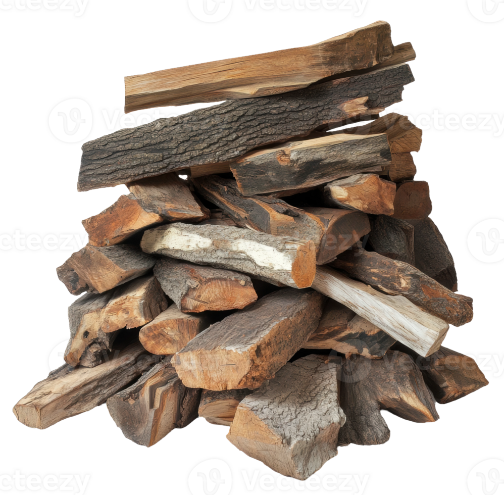 Stacked firewood ready for winter use, cut out - stock . png