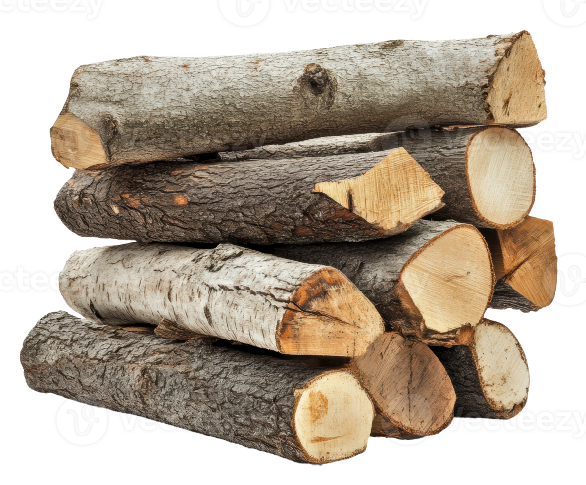 Stacked firewood in a rustic arrangement, cut out - stock . png