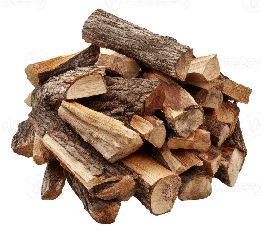 Stack of firewood in a rustic setting, cut out - stock . png