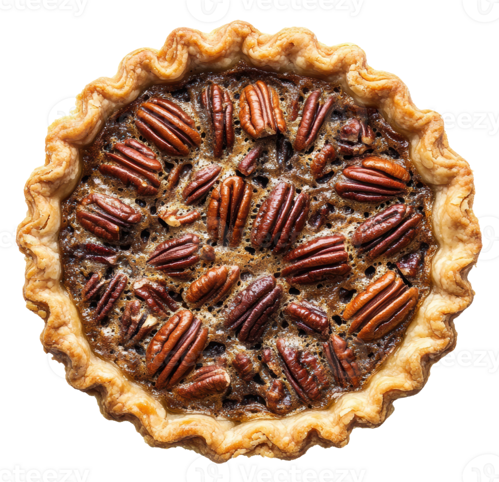 Pecan pie fresh out of the oven, cut out - stock . png