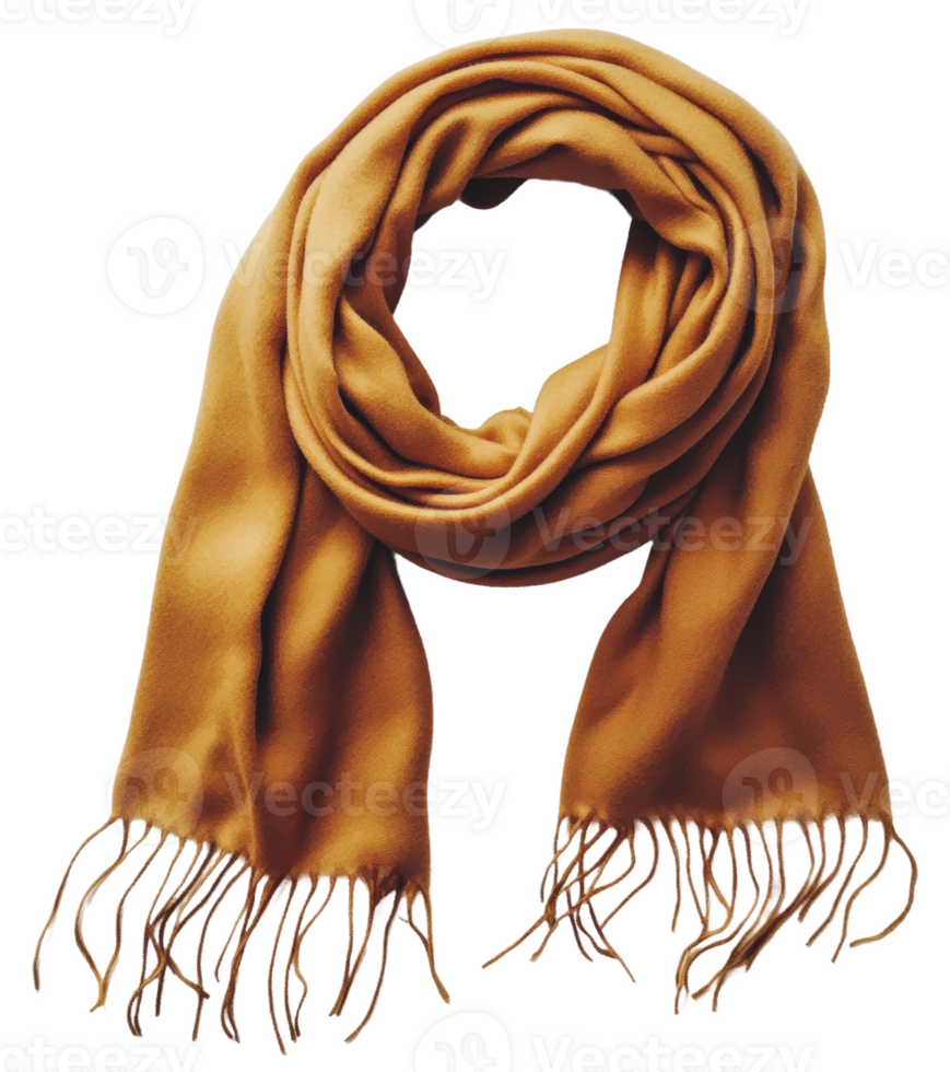 Cozy brown scarf draped elegantly on display, cut out - stock . png