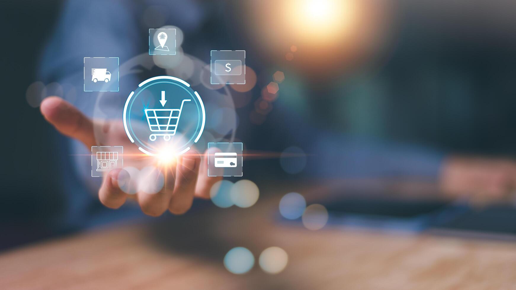 Male customer and shopping basket icon ,Consumer society ,Shopping service on online web and offers home delivery ,Connecting stores around the world ,show orders for products ,online payment photo