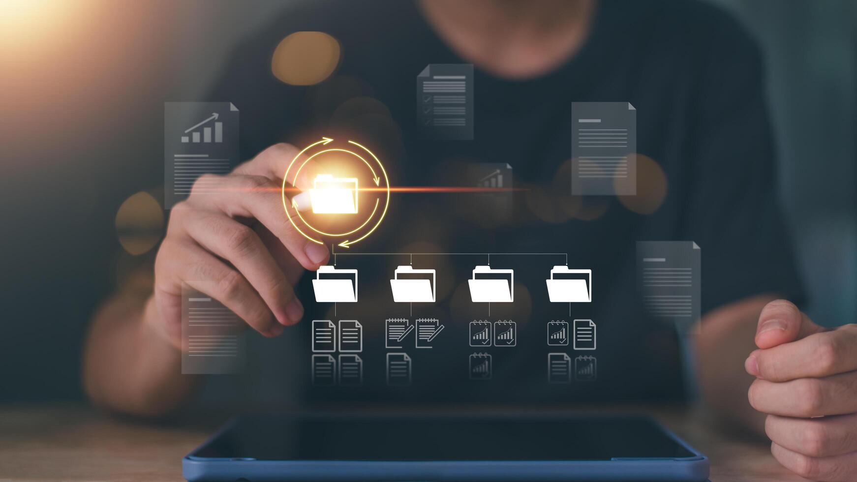 Accountant showing office document auditing concept ,plan review process and assess correctness ,Management of important document storage of organization ,document system ,accountant Audit documents photo